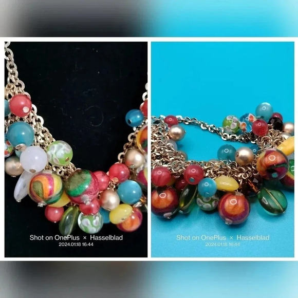 Colorful Multiple Glass Bead Ball Gold Tone Statement Fashion Necklace Cluster - Picture 1 of 9